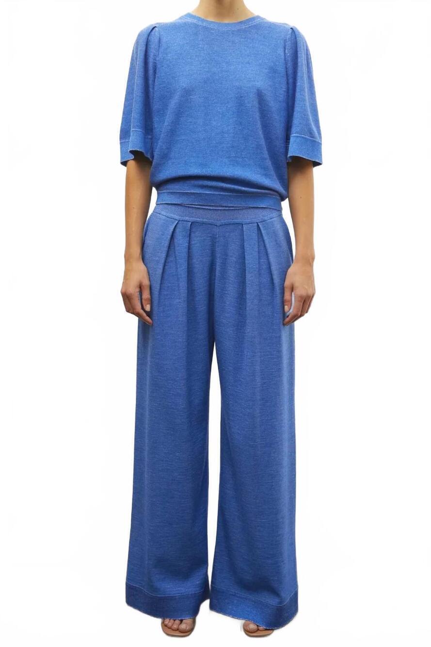 NEW MOLLI tournesol pleat sleeve top in royal blue denim